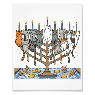 Grappige Hanukkah Meowzel Katten Menora Foto Afdruk