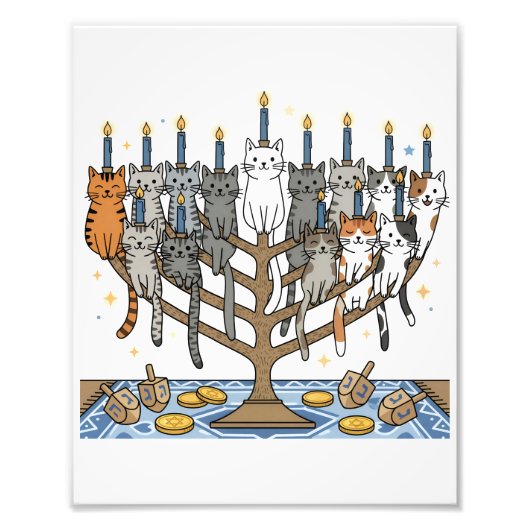 Grappige Hanukkah Meowzel Katten Menora Foto Afdruk (Voorkant)