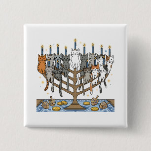 Grappige Hanukkah Meowzel Katten Menora Vierkante Button 5,1 Cm
