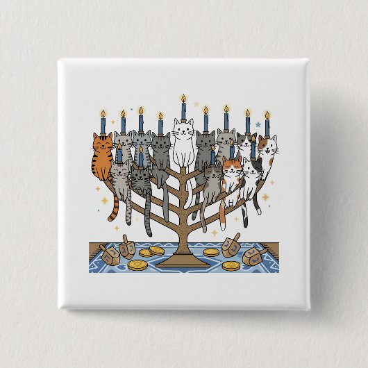 Grappige Hanukkah Meowzel Katten Menora Vierkante Button 5,1 Cm (Voorkant)