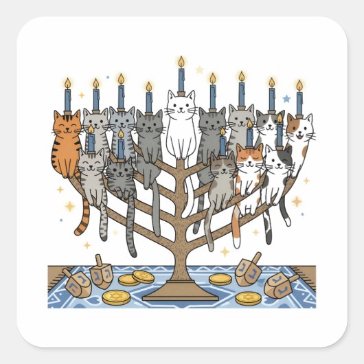Grappige Hanukkah Meowzel Katten Menora Vierkante Sticker (Voorkant)