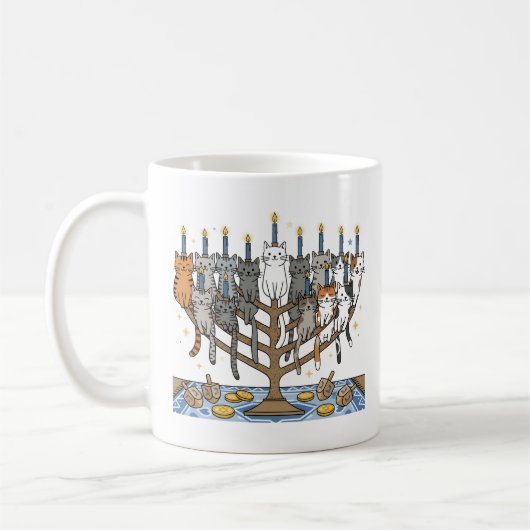 Grappige Hanukkah Meowzel Katten Menorah Koffiemok (Links)