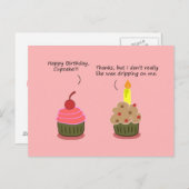 Grappige Happy Birthday Kaart: Cupcake Candle Woes Briefkaart (Voorkant / Achterkant)