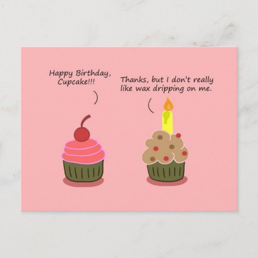 Grappige Happy Birthday Kaart: Cupcake Candle Woes Briefkaart (Voorkant)