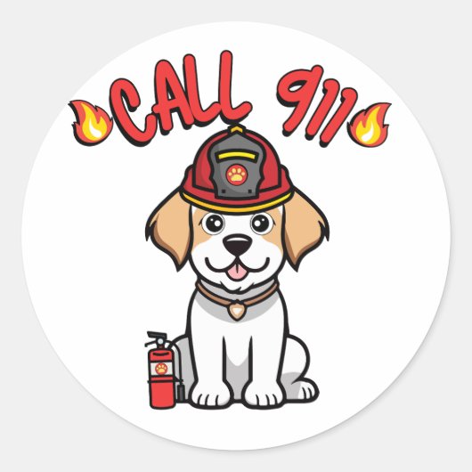 Grappige Happy dog is een brandweerman Ronde Sticker (Voorkant)