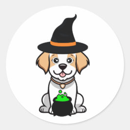 Grappige Happy dog is een heks Ronde Sticker