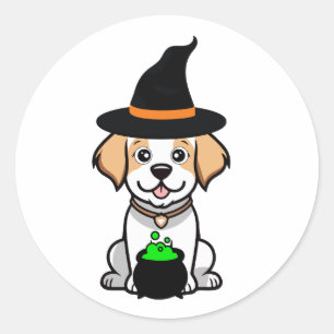 Grappige Happy dog is een heks Ronde Sticker