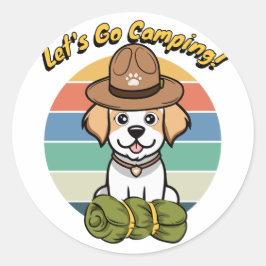 Grappige Happy dog wil gaan kamperen Ronde Sticker