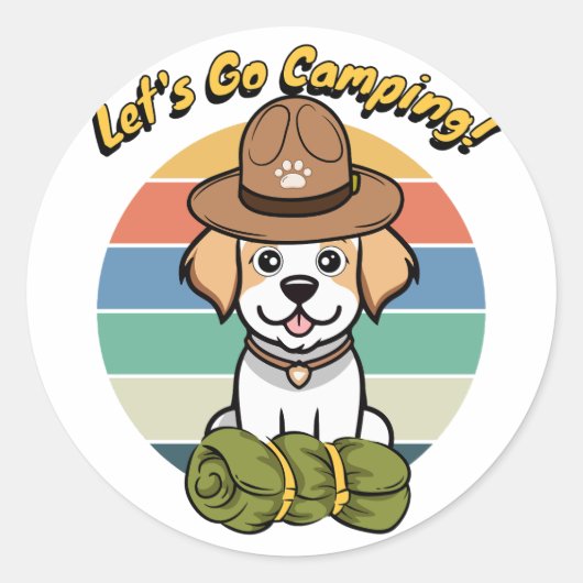 Grappige Happy dog wil gaan kamperen Ronde Sticker (Voorkant)