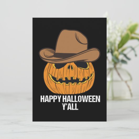 Grappige Happy Halloween Y'all Cowboy Jack O Lante Feestdagenkaart (Staand voorkant)