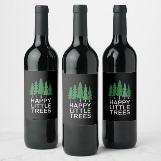 Grappige Happy Little Trees Cadeaus Camping Wijn Etiket (Flessen)