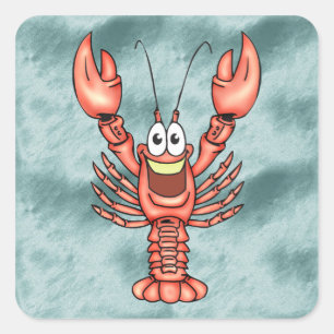 Grappige Happy Lobster Vierkante Sticker