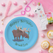 Grappige happy moose gepersonaliseerde cartoon ver papieren bordje (Feest)