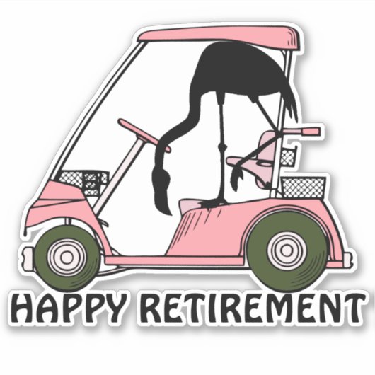 Grappige Happy Retirement Flamingo Golf Winkelwage Sticker (Voorkant)