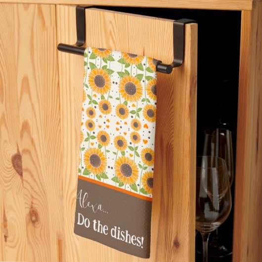 Grappige Happy Sunflower Custom Alexa Quote Theedoek