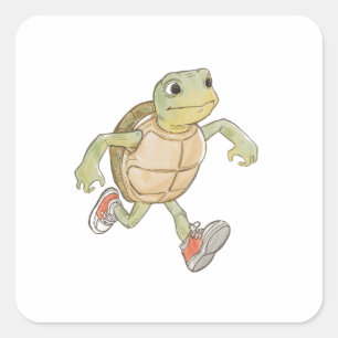 Grappige hardlopende schildpad sticker, Cartoon di Vierkante Sticker