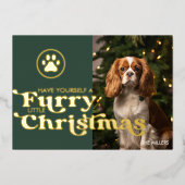 Grappige Harige Kerstman Hond Huisdier Moderne Poo Folie Feestdagenkaart (Voorkant)