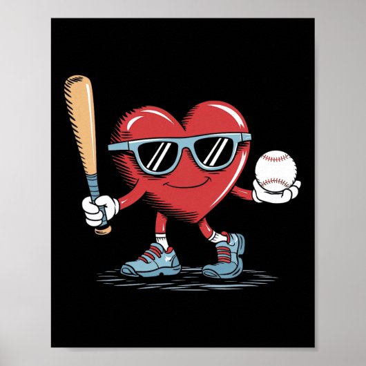 Grappige Hart Baseball Speler Valentijnsdag Kind B Poster (Voorkant)