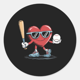 Grappige Hart Baseball Speler Valentijnsdag Kind B Ronde Sticker