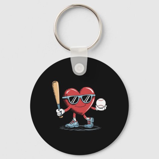 Grappige Hart Baseball Speler Valentijnsdag Kind B Sleutelhanger (Voorkant)