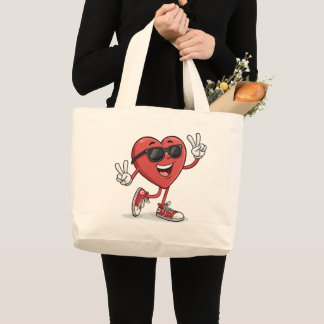 Grappige Hart Cartoon met Zonnebril Accessoires Grote Tote Bag