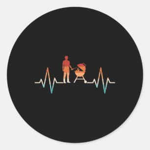 Grappige hartslag Grillen Barbecue Grill Lover BBQ Ronde Sticker