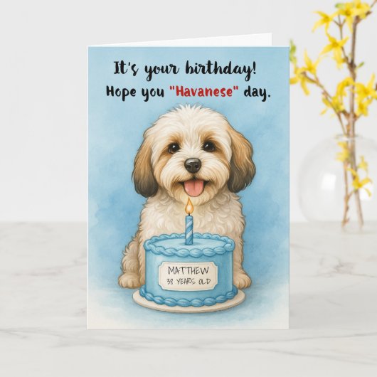 Grappige Havanese Hond Verjaardag met aangepaste n Kaart (Gele Bloem)