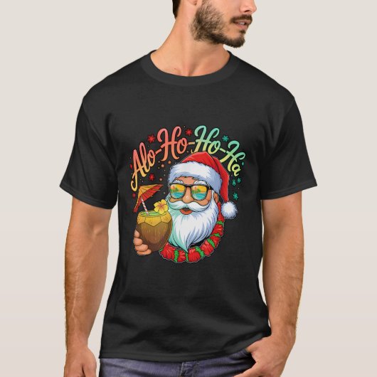 Grappige Hawaiiaanse Alo-ho-ho-ha Santa Surfing Ke T-shirt (Voorkant)