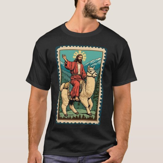 Grappige Heer Jezus Rijden Alpaca Christus Pride L T-shirt (Voorkant)