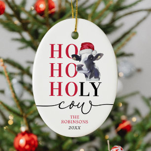 Grappige Heilige Koe Kerstmis Keramisch Ornament