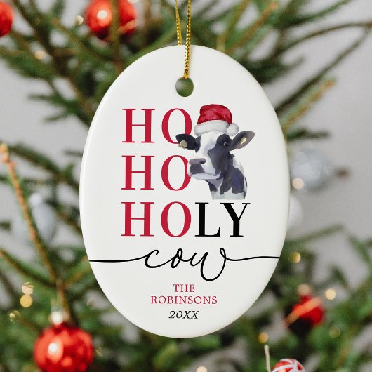 Grappige Heilige Koe Kerstmis Keramisch Ornament