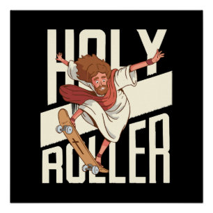Grappige Heilige Roller Skateboarding Jezus Perfect Poster
