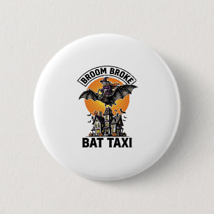 Grappige Hek Halloween Bezem Gebroken Vleermuisrit Ronde Button 5,7 Cm