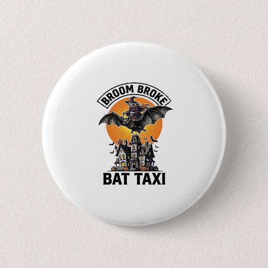 Grappige Hek Halloween Bezem Gebroken Vleermuisrit Ronde Button 5,7 Cm (Voorkant)