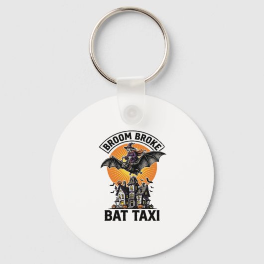 Grappige Hek Halloween Bezem Gebroken Vleermuisrit Sleutelhanger (Voorkant)