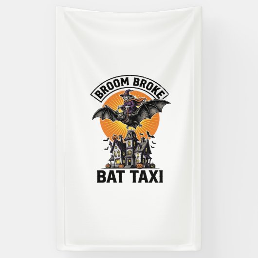 Grappige Hek Halloween Bezem Gebroken Vleermuisrit Spandoek (Verticaal)