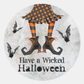 Grappige heks benen en vleermuizen boze Halloween Ronde Sticker (Voorkant)