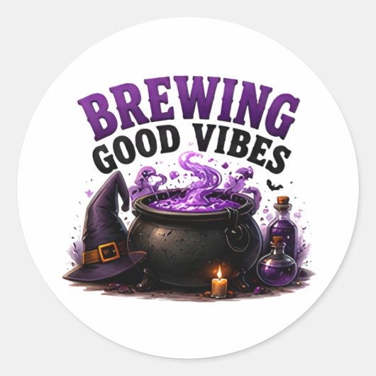 ✨ Grappige Heks Brouwt Halloween Spreuk 🧙 Ronde Sticker (Voorkant)