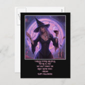 Grappige heks en wijn Happy Halloween Feestdagenkaart (Voorkant / Achterkant)