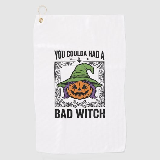 Grappige Heks Funny Halloween Pompoen Heks_1 Golfhanddoek (Voorkant)