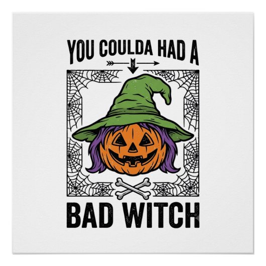 Grappige Heks Funny Halloween Pompoen Heks_1 Perfect Poster (Voorkant)