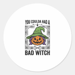 Grappige Heks Funny Halloween Pompoen Heks_1 Ronde Sticker