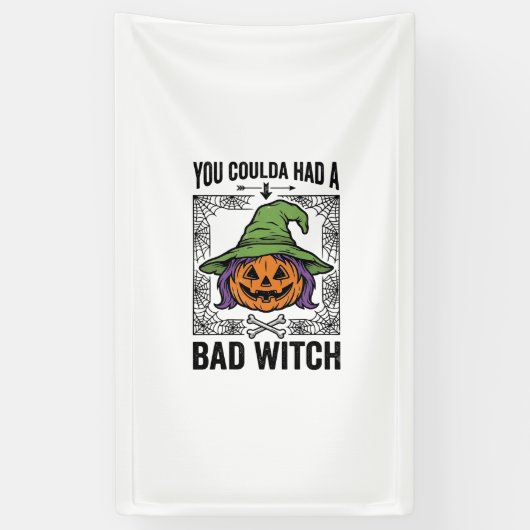 Grappige Heks Funny Halloween Pompoen Heks_1 Spandoek (Verticaal)