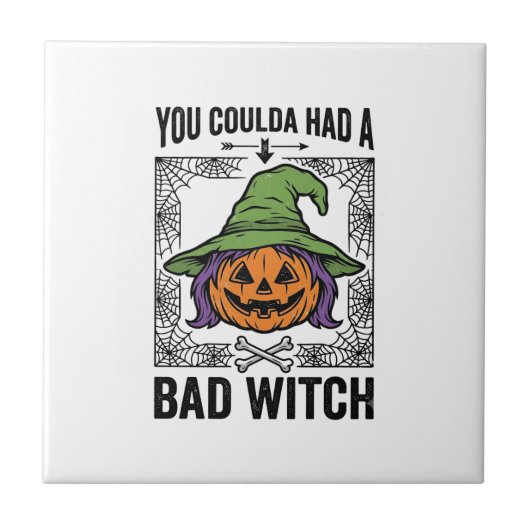 Grappige Heks Funny Halloween Pompoen Heks_1 Tegeltje (Voorkant)