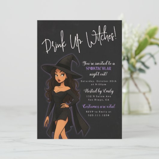 Grappige heks Halloween Party uitnodiging (Staand voorkant)