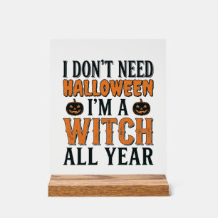 Grappige Heks Het Hele Jaar Halloween Typografie O Acryl Bord
