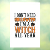 Grappige Heks Het Hele Jaar Halloween Typografie O Raamsticker (Vel 3)