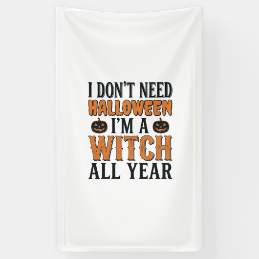 Grappige Heks Het Hele Jaar Halloween Typografie O Spandoek (Verticaal)