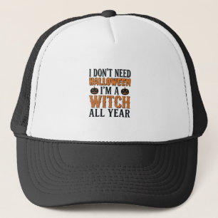 Grappige Heks Het Hele Jaar Halloween Typografie O Trucker Pet
