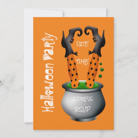 Grappige heks in ketel Halloween-feest Kaart (Voorkant)